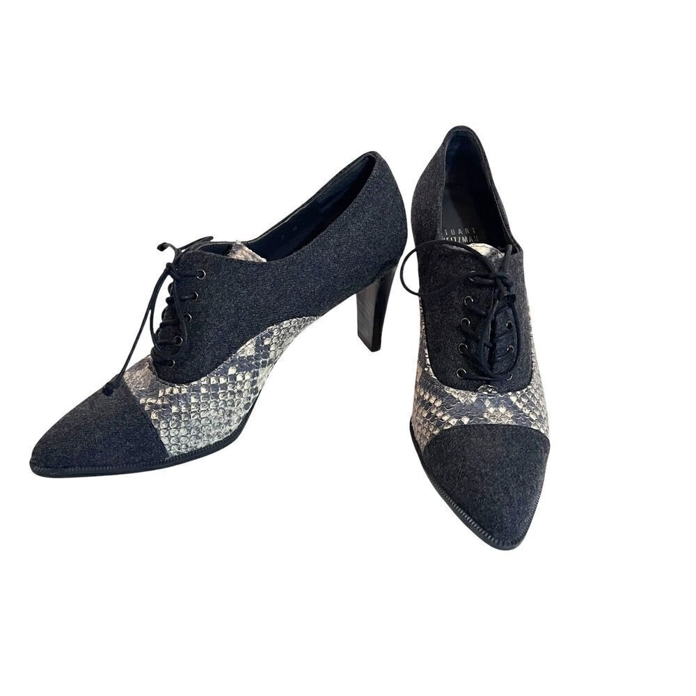 Stuart Weitzman Womens Leather and Flannel Lace Up Oxford Pumps Size 7